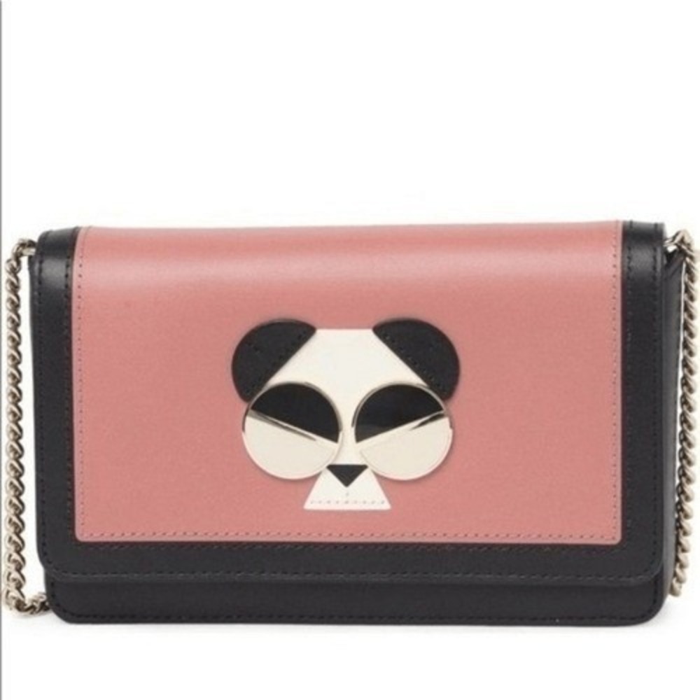Kate Spade Gentle Panda Crossbody Leather Wallet Bag, Pink/Black, NWT‎